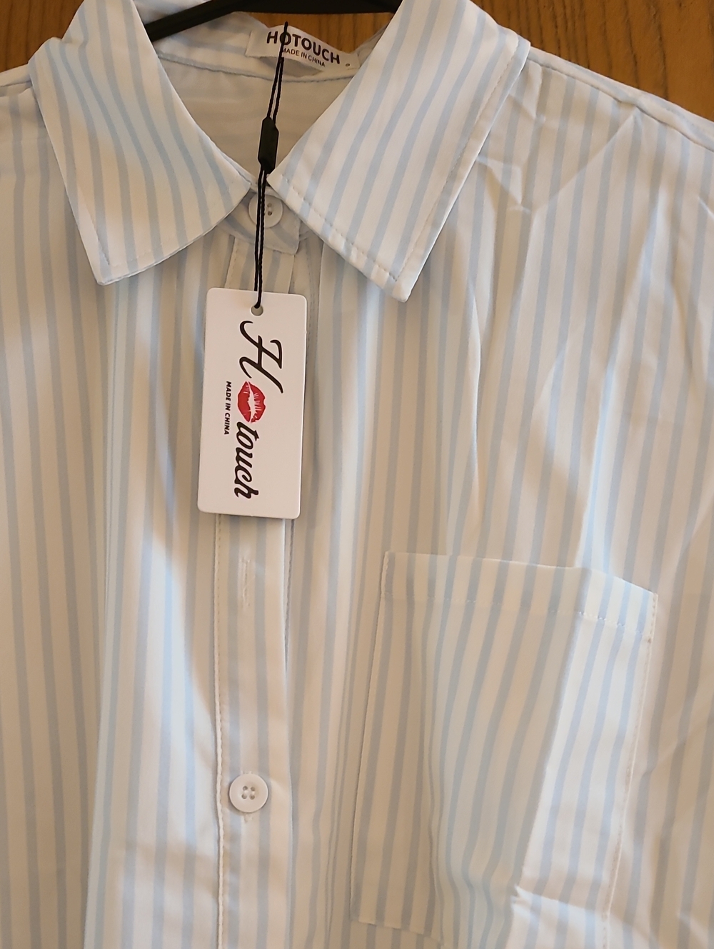 Women's Light Blue and White Striped Dress Shirt